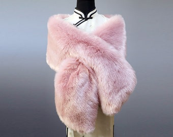 12x62inch Rose Dusky Pink Wedding Bridal Faux Fur Stole Wrap Shawl Cape Bridesmaid Dresses Accessories