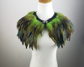 Deluxe lime green&black Feather Collar or Cape, Fantasy Feather Collar for Events, Costume, Carnival Cosplay