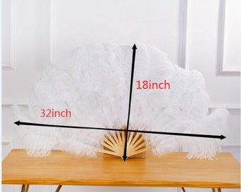 32X18inch(80X45cm) Large ostrich Feather Fan,Burlesque Dance ostrich feather fan,wedding ostrich feather fan