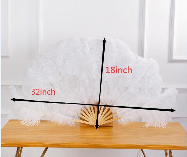 32X18inch80X45cm Large ostrich Feather Fan,Burlesque Dance ostrich feather fan,wedding ostrich feather fan White