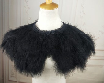 Deluxe Black Marabou  Feather Collar or Cape, Fantasy Feather Collar for Events, Costume, Carnival Cosplay