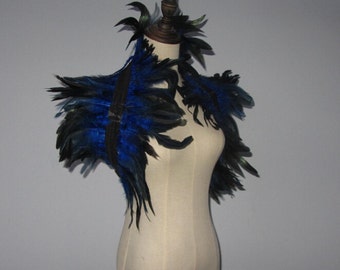 B4 Royal Blue  Coque feathers shrug Burlesque Goth Collar Cape Shoulder Wrap