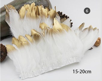 5-6inch wide white Goose feather trimming with Gold Tip 2yards/pack