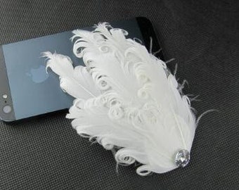 2pcs white feather hair clips with Rhinestone