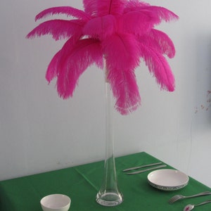 Discount item 100pcs hot pink ostrich feather for wedding table centerpiece,feather centerpiece,white ostrich feathers,wedding decoration image 1