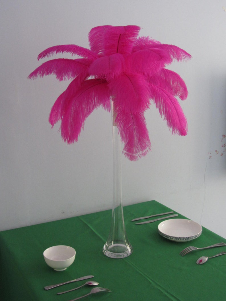 Discount item 100pcs hot pink ostrich feather for wedding table centerpiece,feather centerpiece,white ostrich feathers,wedding decoration image 1