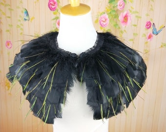 Deluxe Black&yellow stripes Feather Collar or Cape, Fantasy Feather Collar for Events, Costume, Carnival Cosplay