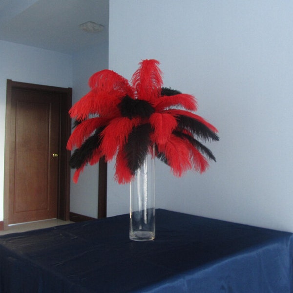 100pcs Red & Black Ostrich Feather Plume for Wedding centerpieces,