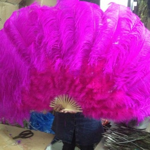 32X18inch80X45cm Large ostrich Feather Fan,Burlesque Dance ostrich feather fan,wedding ostrich feather fan hot pink