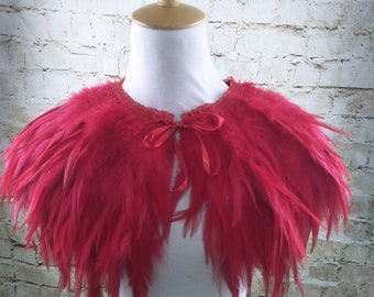 Deluxe Red Feather Collar or Cape, Fantasy Feather Collar for Events, Costume, Carnival Cosplay