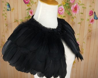 Deluxe Black  Feather Collar or Cape, Fantasy Feather Collar for Events, Costume, Carnival Cosplay