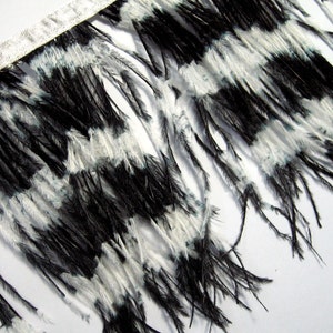 30cm Black & White Ostrich feather fringe Trim