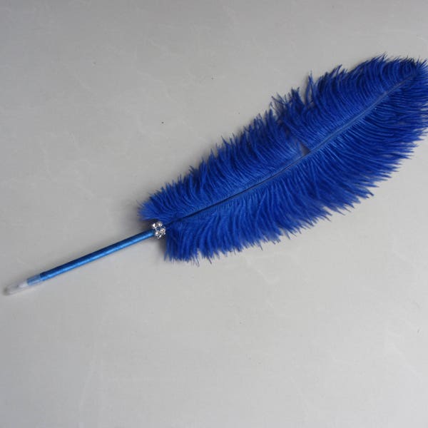 2pcs/pack  Royal Blue ostrich feather  guest book pen  for wedding 14-16" long
