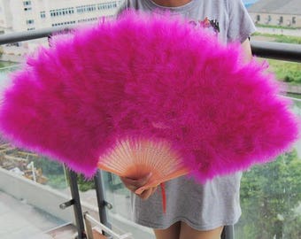 80*45cm Large  Burlesque Fan Dance  feather fan Bridal Bouquet Party Dance Fan Showgirl Large Fan Hot Pink