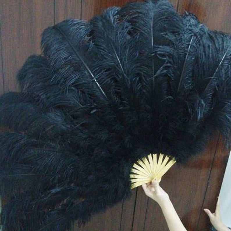 32X18inch80X45cm Large ostrich Feather Fan,Burlesque Dance ostrich feather fan,wedding ostrich feather fan Black