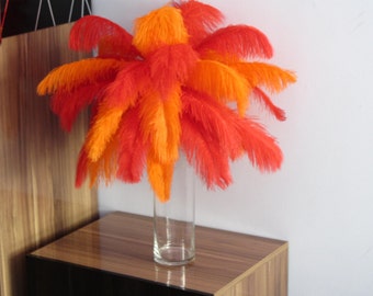 100pcs Red & Orange Ostrich Feather Plume for Wedding centerpieces,