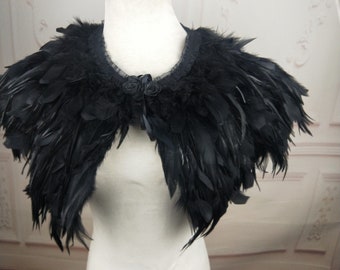 Deluxe Black Feather Collar or Cape, Fantasy Feather Collar for Events, Costume, Carnival Cosplay