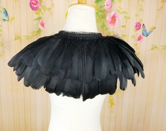 Deluxe Black  Feather Collar or Cape, Fantasy Feather Collar for Events, Costume, Carnival Cosplay