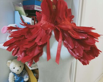 Deluxe Red Feather Collar or Cape, Fantasy Feather Collar for Events, Costume, Carnival Cosplay