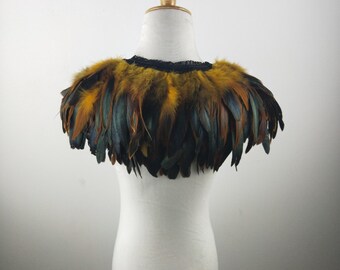 Deluxe Yellow&Black Feather Collar or Cape, Fantasy Feather Collar for Events, Costume, Carnival Cosplay