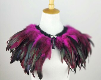 Deluxe Hot pink&black Feather Collar or Cape, Fantasy Feather Collar for Events, Costume, Carnival Cosplay