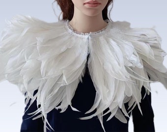 Deluxe Large White Marabou  Feather Collar or Cape, Fantasy Feather Collar for Events, Costume, Carnival Cosplay