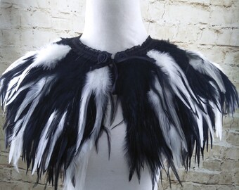 Deluxe Black&White Feather Collar or Cape, Fantasy Feather Collar for Events, Costume, Carnival Cosplay