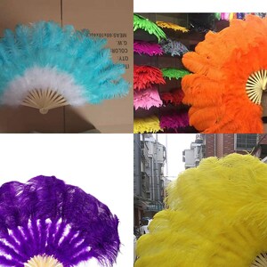 32X18inch80X45cm Large ostrich Feather Fan,Burlesque Dance ostrich feather fan,wedding ostrich feather fan image 9