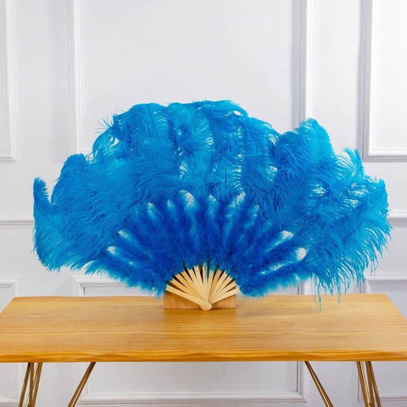 32X18inch80X45cm Large ostrich Feather Fan,Burlesque Dance ostrich feather fan,wedding ostrich feather fan turquoise