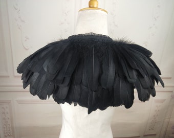 Deluxe Black  Feather Collar or Cape, Fantasy Feather Collar for Events, Costume, Carnival Cosplay