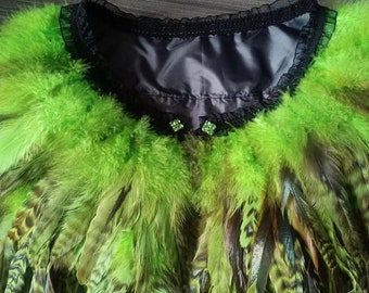Deluxe Green Marabou  Feather Collar or Cape, Fantasy Feather Collar for Events, Costume, Carnival Cosplay