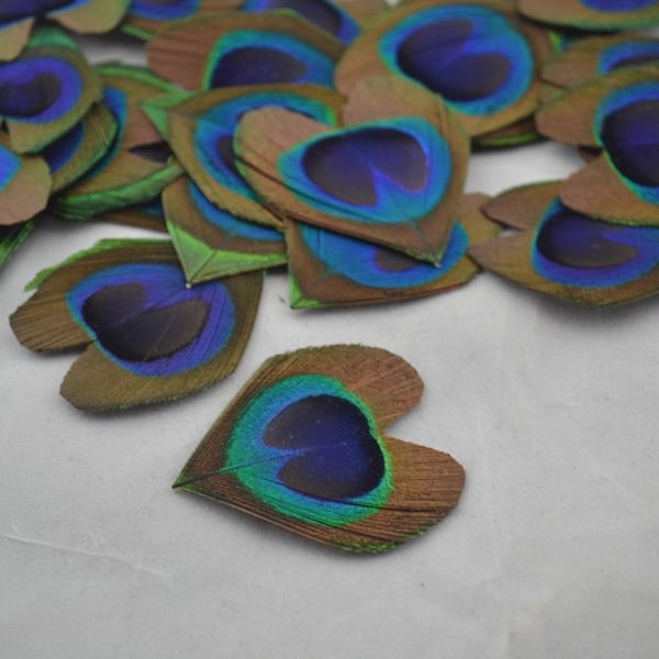 Hand-trimmed Heart Shape Peacock Eye feathers for Wedding invitation Table Centerpiece DIY scrapbook or hairpieces