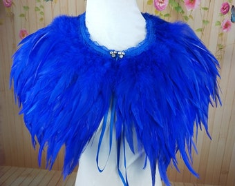 Deluxe Royal Blue Feather Collar or Cape, Fantasy Feather Collar for Events, Costume, Carnival Cosplay