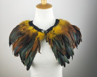 Deluxe Yellow&Black Feather Collar or Cape, Fantasy Feather Collar for Events, Costume, Carnival Cosplay