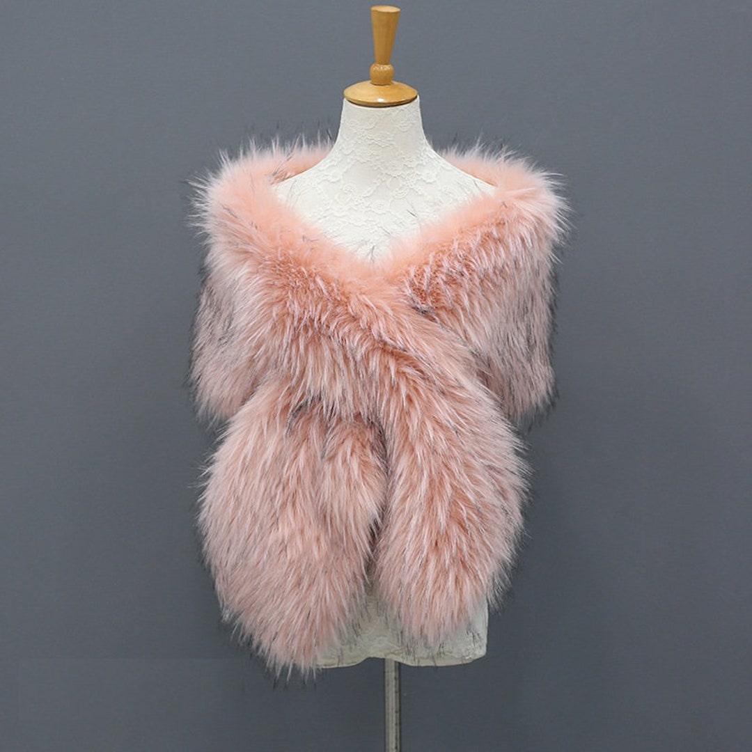 blush pink faux fur shawl