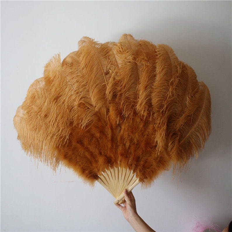 32X18inch80X45cm Large ostrich Feather Fan,Burlesque Dance ostrich feather fan,wedding ostrich feather fan Gold