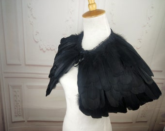 Deluxe Black  Feather Collar or Cape, Fantasy Feather Collar for Events, Costume, Carnival Cosplay