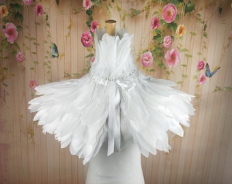 Deluxe White Feather Collar or Cape, Fantasy Feather Collar for Events, Costume, Carnival Cosplay