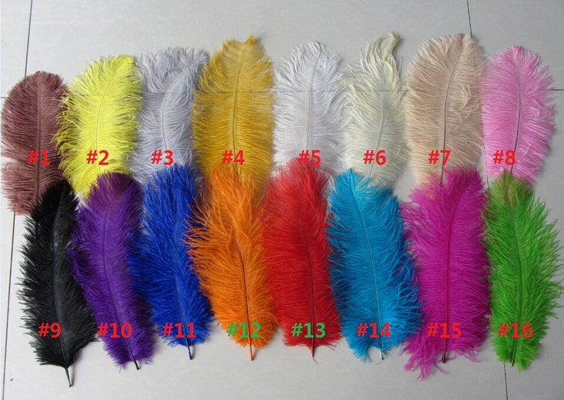 150 18 20 ostrich feathers 50kelly green, 50gold50purple image 1