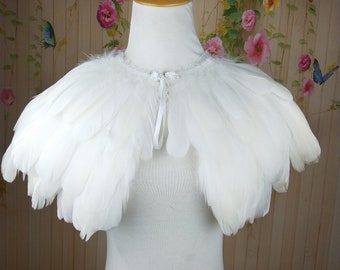 Col ou cape en plumes blanches de luxe, col en plumes fantaisie pour événements, costume, cosplay de carnaval