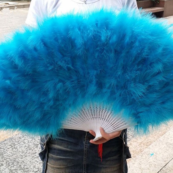 80*45cm Large  Burlesque Fan Dance  feather fan Bridal Bouquet Party Dance Fan Showgirl Large Fan Turquoise