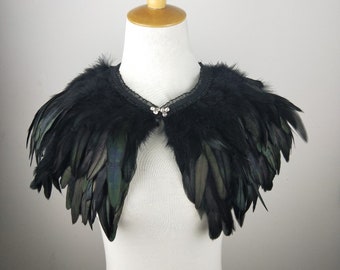 Deluxe Black Feather Collar or Cape, Fantasy Feather Collar for Events, Costume, Carnival Cosplay