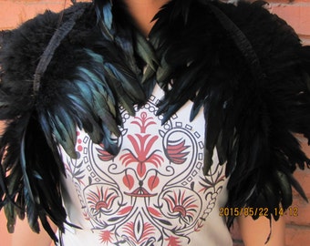 B Burlesque  feathers SHAWL Shrug Shoulders Halloween costume Feather  Capelet Shrug Shoulder Wrap Burlesque Collar gothic Wedding