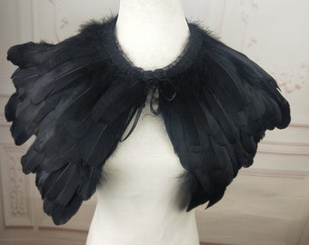 Deluxe Black  Feather Collar or Cape, Fantasy Feather Collar for Events, Costume, Carnival Cosplay