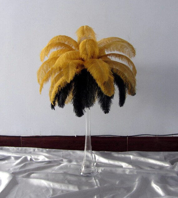 Black and gold ostrich feather centerpieces deals