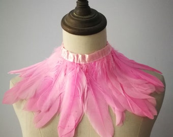 Pink Feather Necklace  Coque feathers shrug Burlesque Goth Collar feather collar / Steampunk high collar/ Burlesque fringe collar