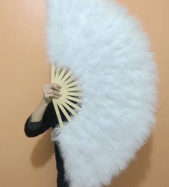 21*42inch Large Burlesque Fan Dance feather fan Bridal Bouquet Party Dance Fan Showgirl Large Fan White
