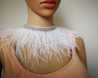 White Bridal Feather Necklace  Coque feathers shrug Burlesque Goth Collar Cape Shoulder Wrap