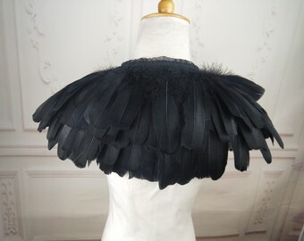 Deluxe Black  Feather Collar or Cape, Fantasy Feather Collar for Events, Costume, Carnival Cosplay