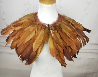 Deluxe Gold Feather Collar or Cape, Fantasy Feather Collar for Events, Costume, Carnival Cosplay